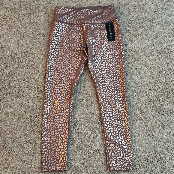 Kimberly C Rose Gold Foil Metallic Leopard Print Leggings NWT Size M - Picture 2 of 5